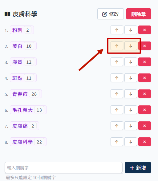 調整關鍵字順序